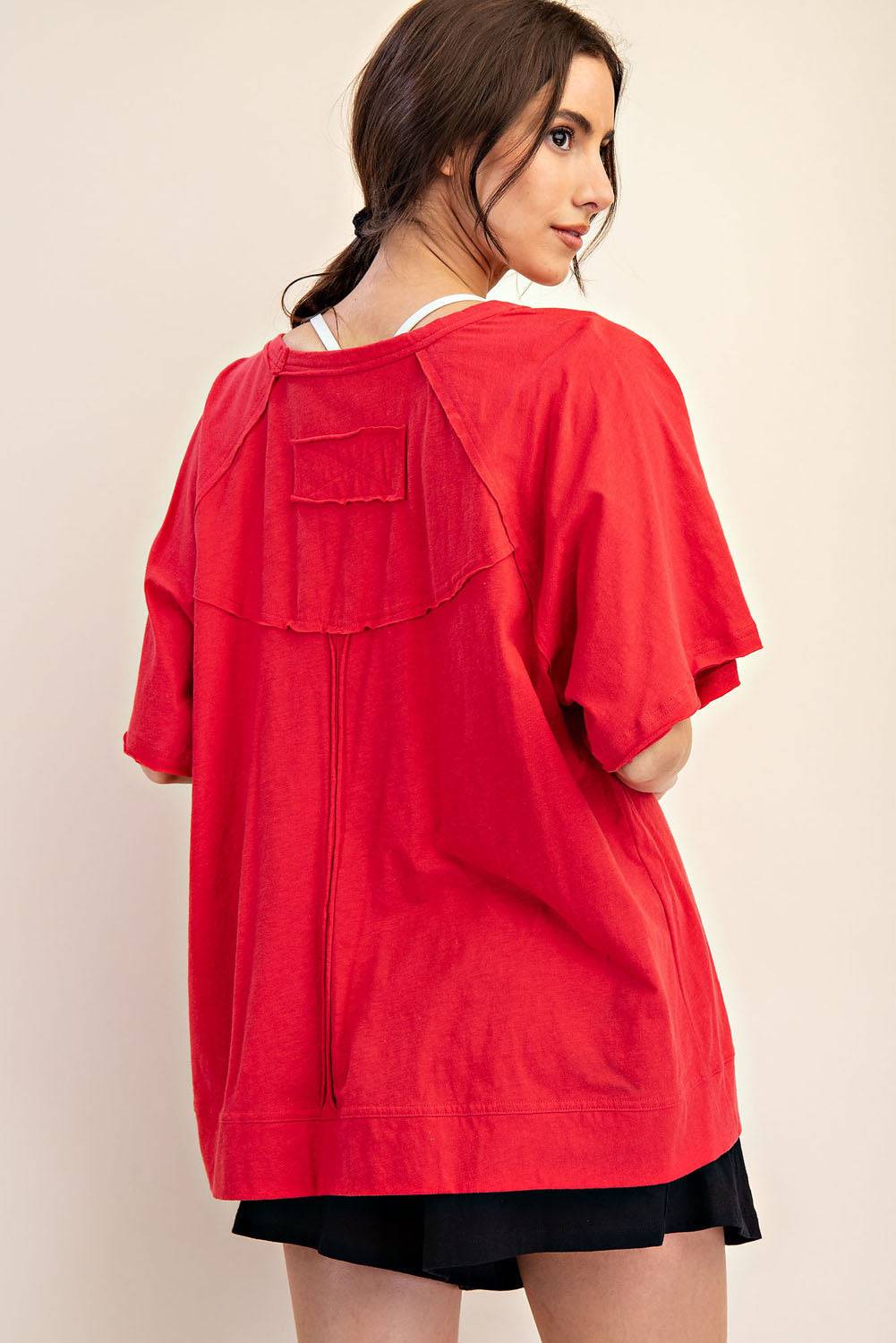 Cotton Slub Oversized Shot Sleeve Top - Hype Up