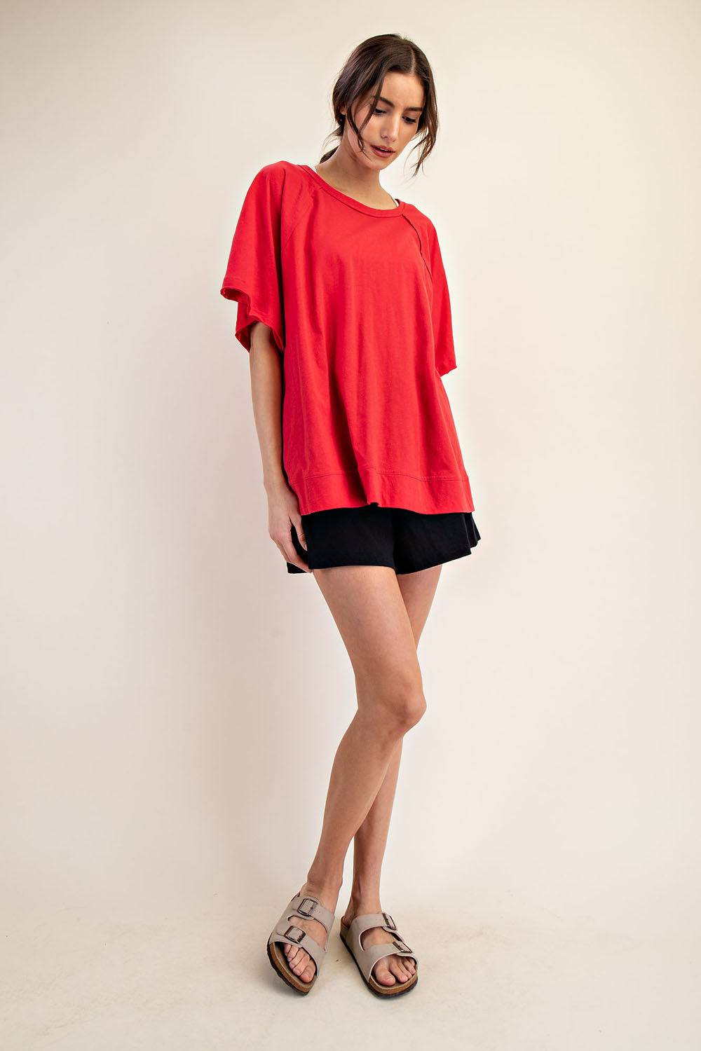 Cotton Slub Oversized Shot Sleeve Top - Hype Up