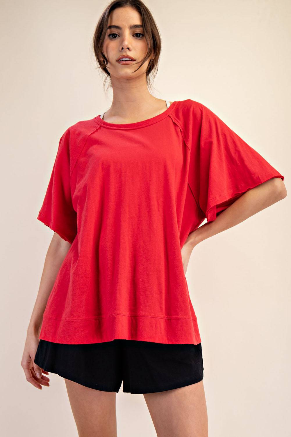 Cotton Slub Oversized Shot Sleeve Top - Hype Up