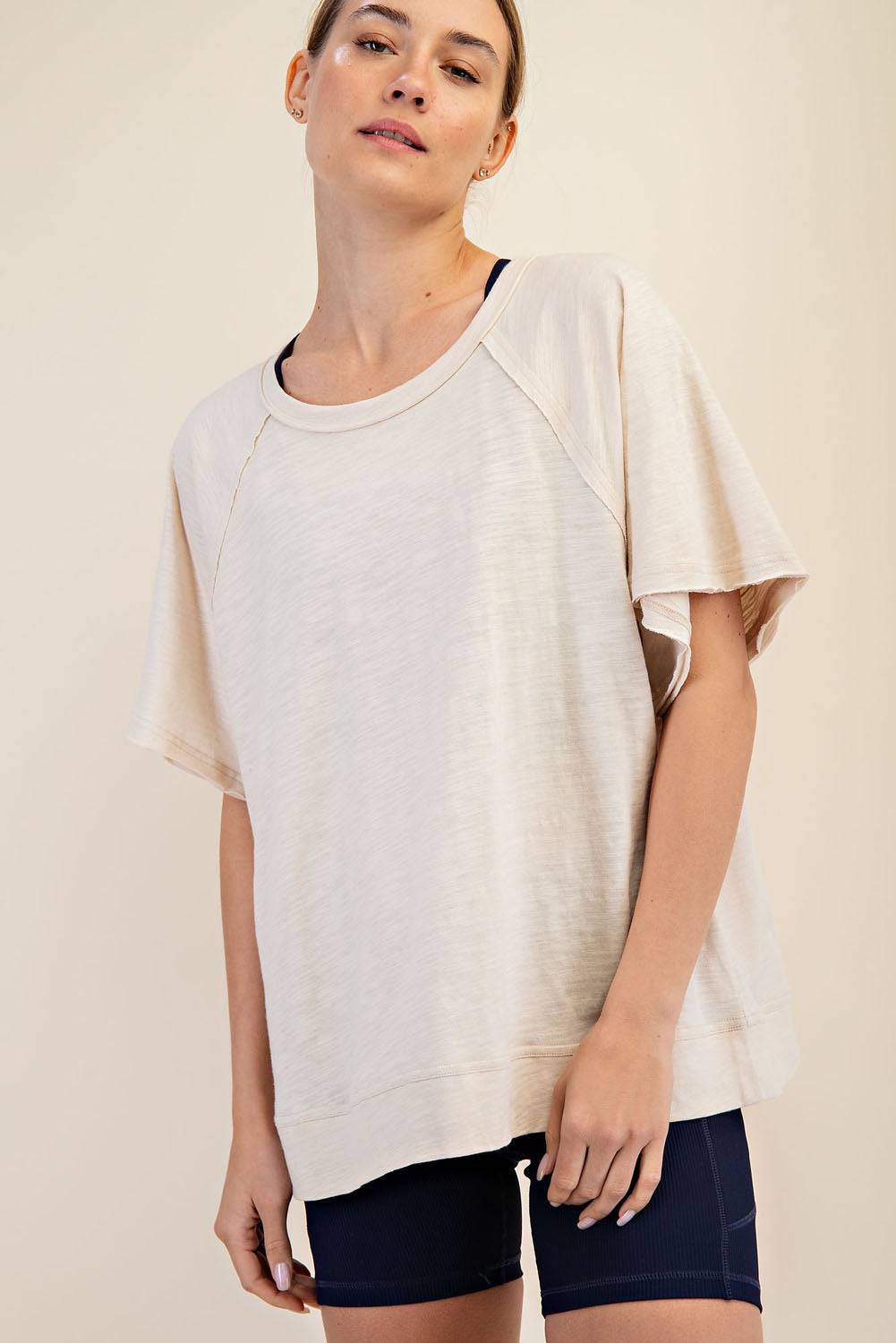 Cotton Slub Oversized Shot Sleeve Top - Hype Up