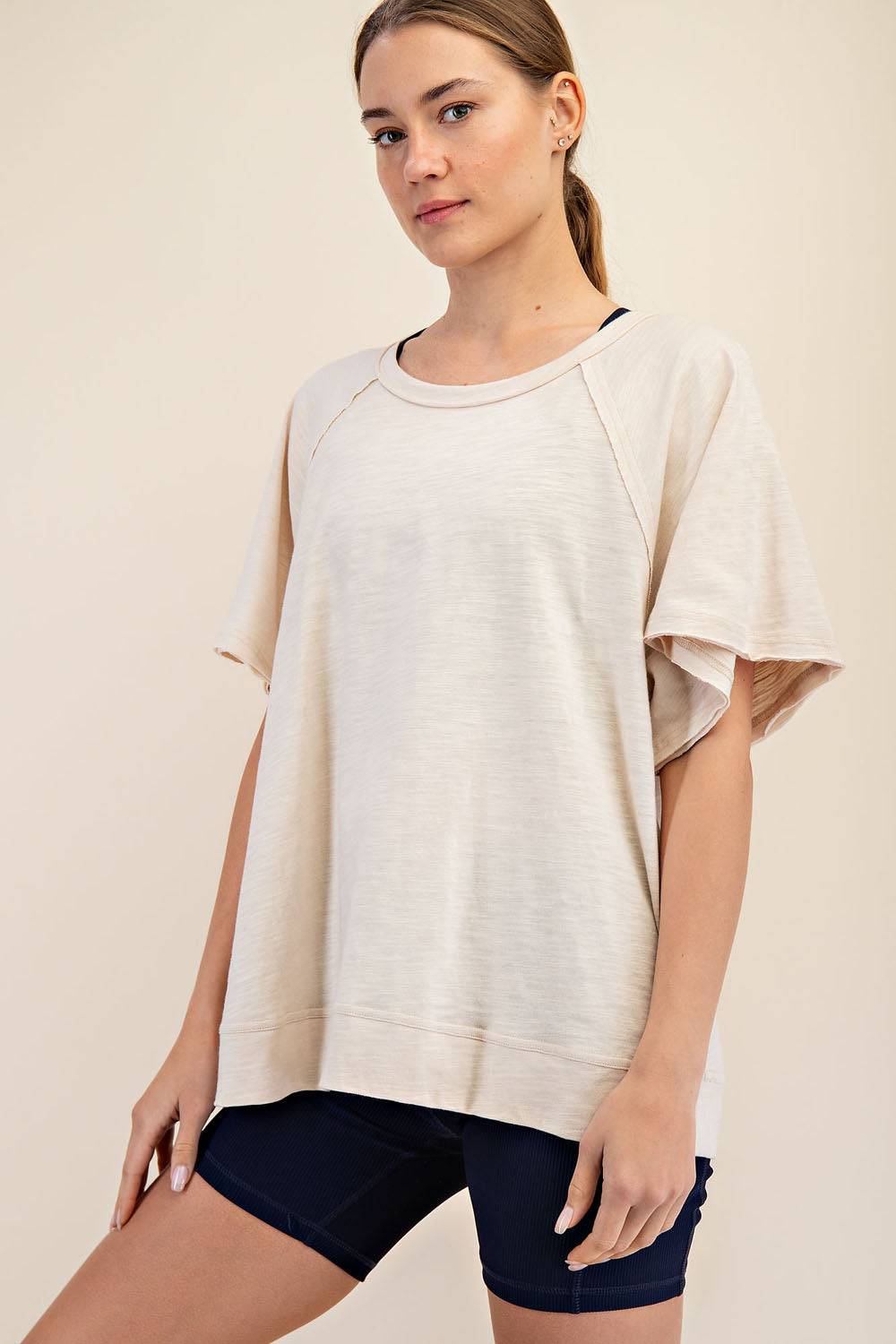 Cotton Slub Oversized Shot Sleeve Top - Hype Up