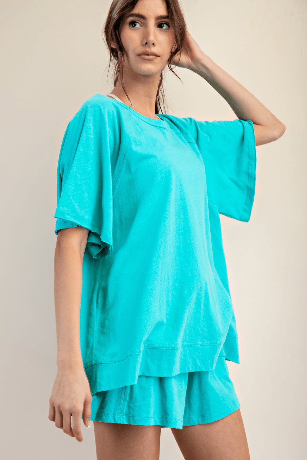 Cotton Slub Oversized Shot Sleeve Top - Hype Up