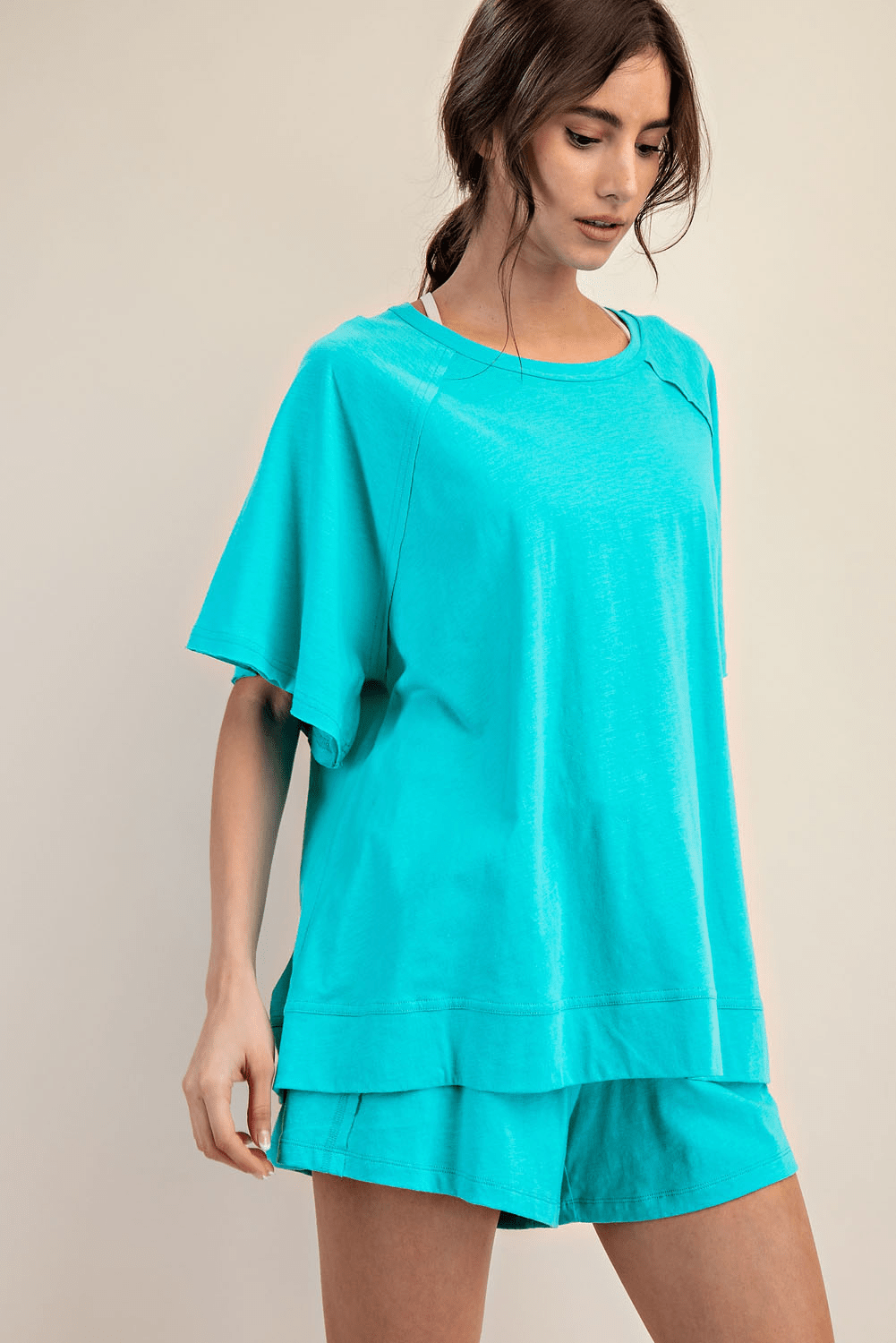 Cotton Slub Oversized Shot Sleeve Top - Hype Up