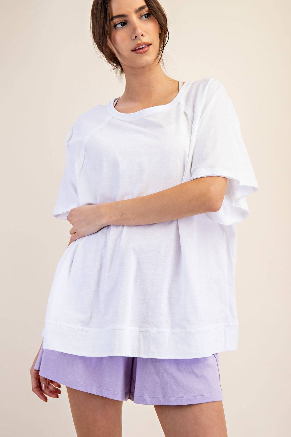 Cotton Slub Oversized Shot Sleeve Top - Hype Up